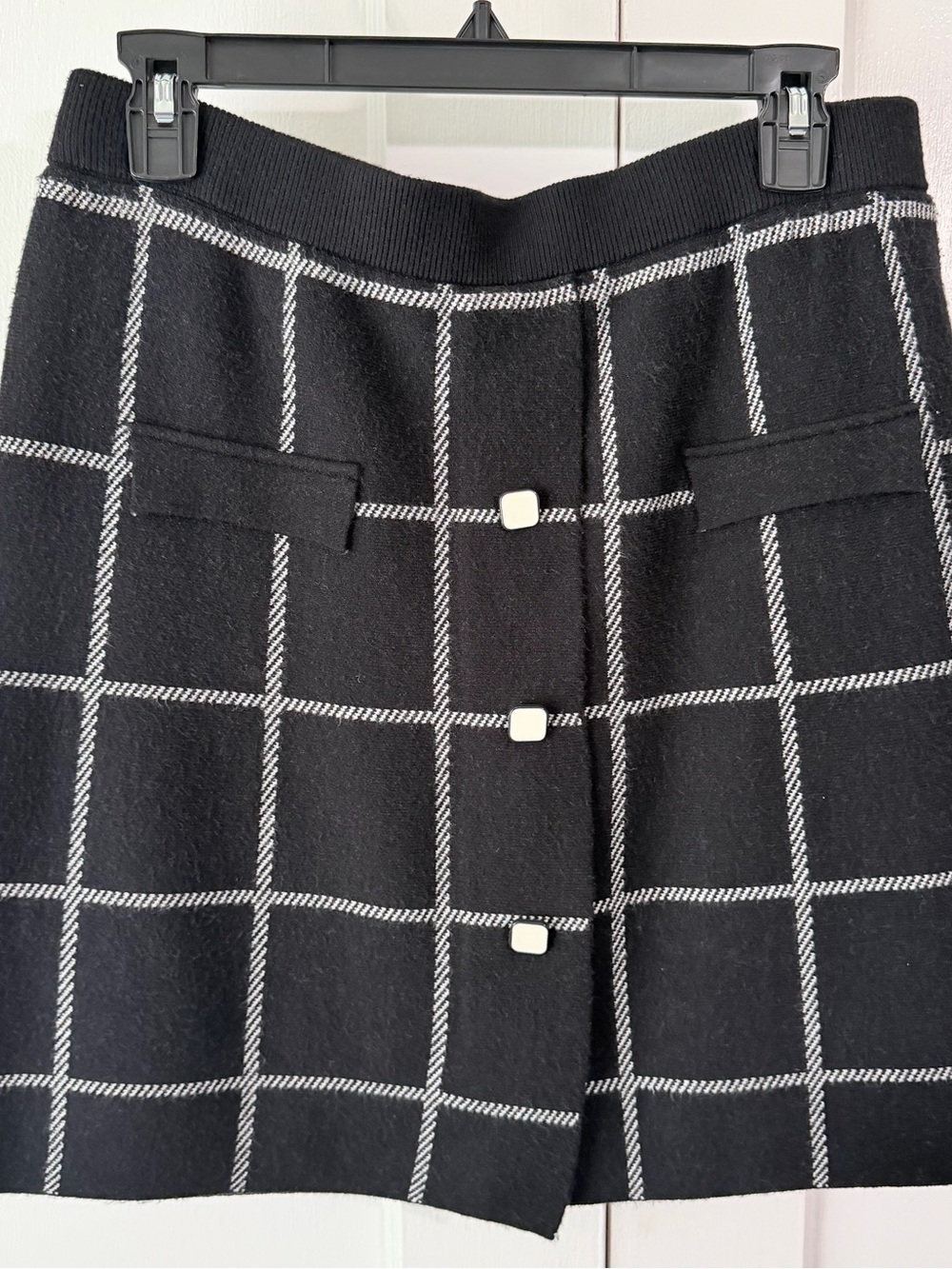 Rachel Zoe Black Plaid A-Line Skirt with White Buttons